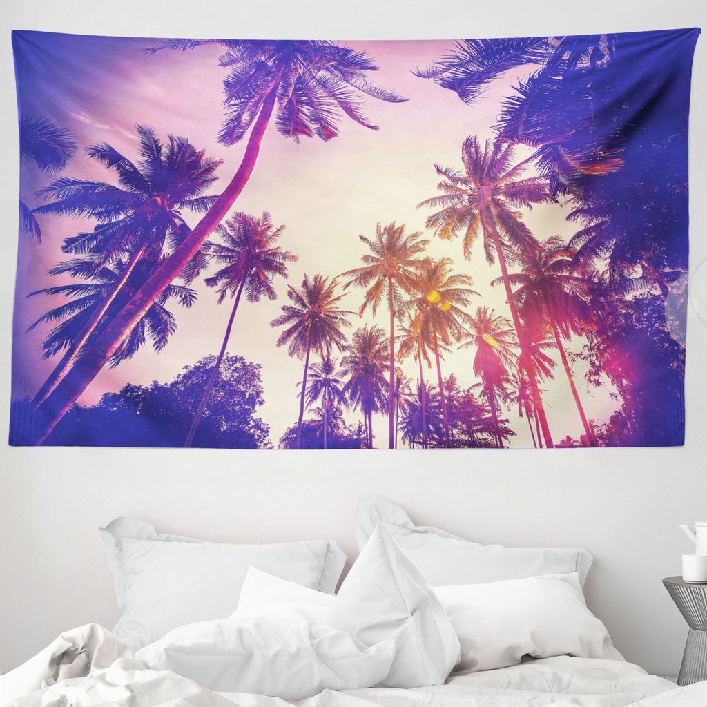 ABAKUHAUS Palme Wandteppich, Tropic-Insel-Sonnenuntergang aus Weiches Mikrofaser Stoff Waschbar ohne Verblassen Digitaldruck, 230 x 140 cm, Mehrfarbig