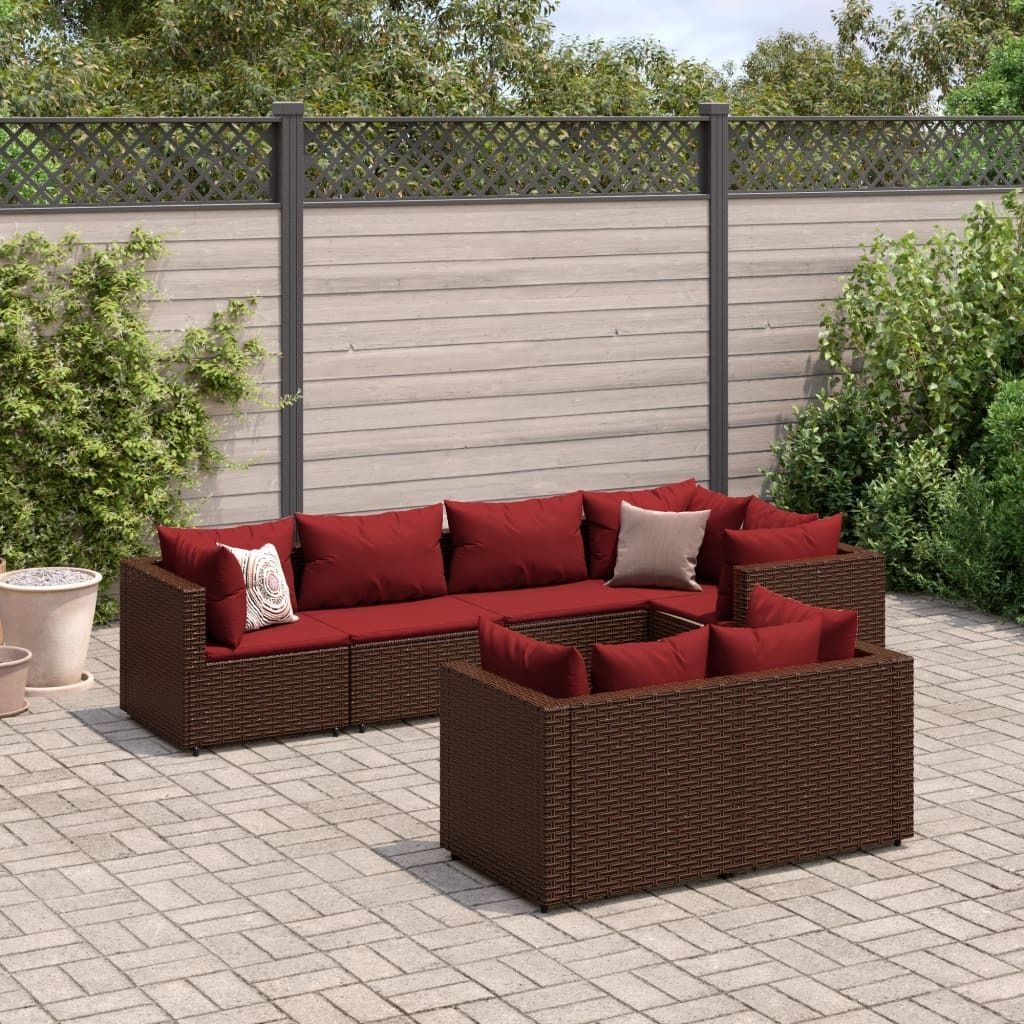 (NEU 2026) 7-tlg. Garten-Lounge-Set mit Kissen Braun Poly Rattan - Gartenmöbelgarnituren - 53.7 kg