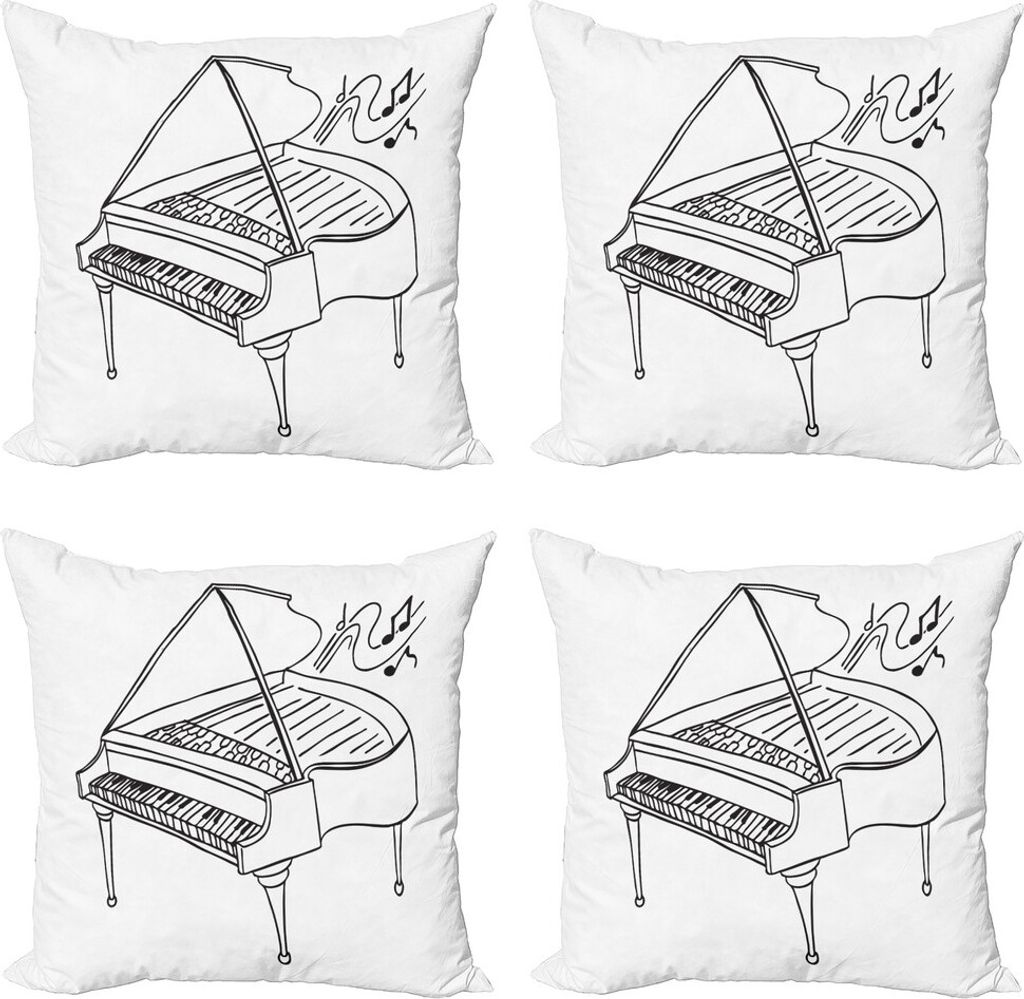 ABAKUHAUS Musiknote Kissenbezug Set (4 Stück), Monochrome Piano Drawing, Moderner Doppelseitiger Digitaldruck, 50 cm x 50 cm, Charcoal Grau und Weiß