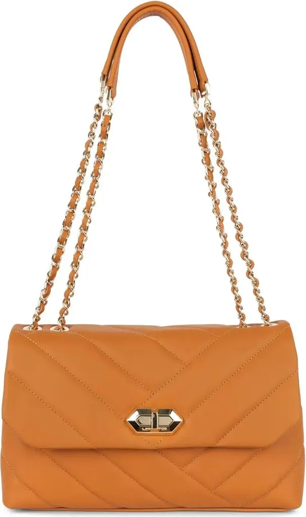 Sac Trotteur Lancaster en Cuir Matelassé Gold avec Bandoulière Réglable