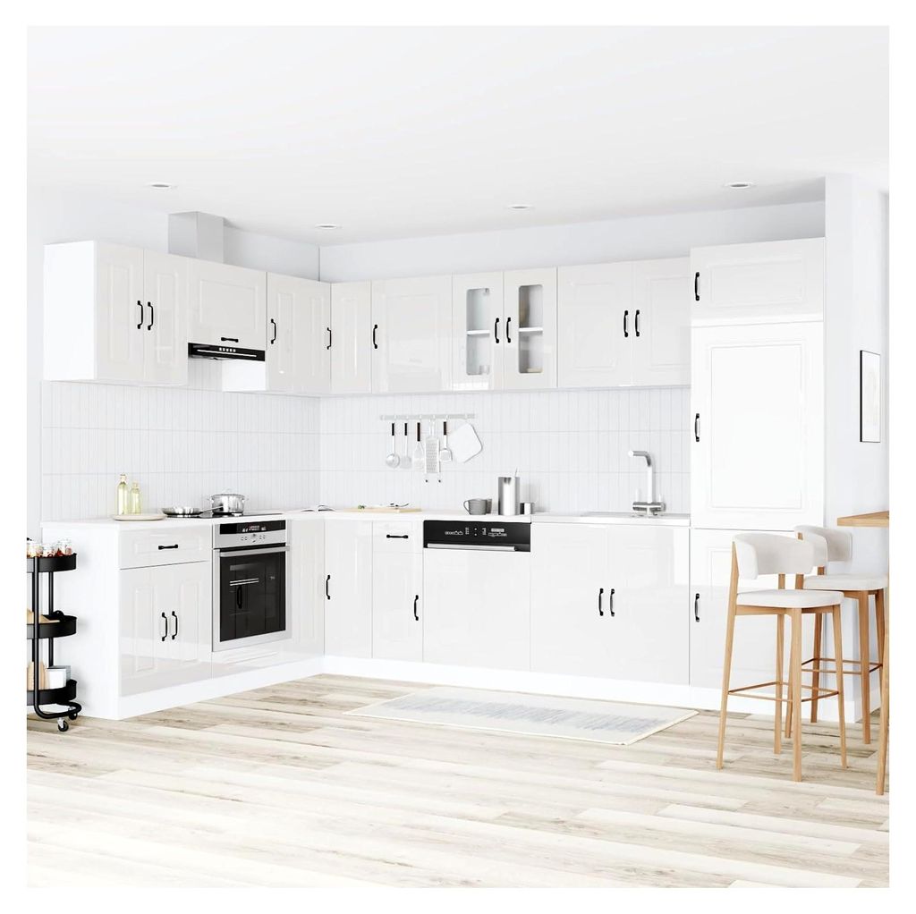 Küchenschrank Kalmar mit Doppelwaschbecken in Hochglanz Weiß