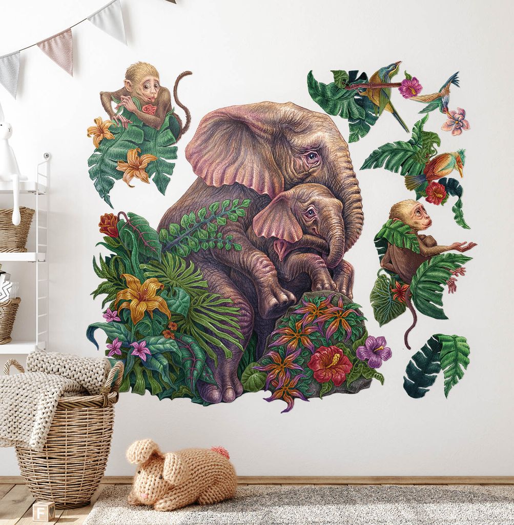 Tropische Safari – Wandgestaltung – Wandbilder Kinder – Motivtapeten Set – Wanddekor Kinderzimmer – Selbstklebende Wandsticker – 80x101 cm