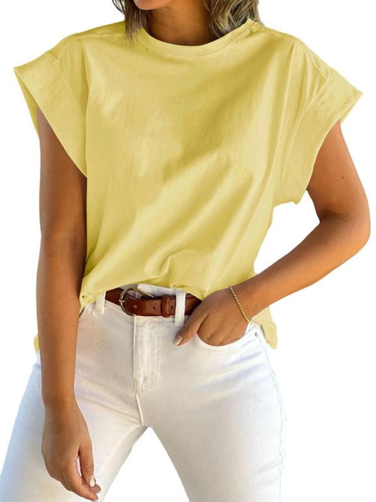 Sommerliches Damen-T-Shirt, Kurzarm, Rundhalsausschnitt, einfarbig, lockere Passform,Größe:M
