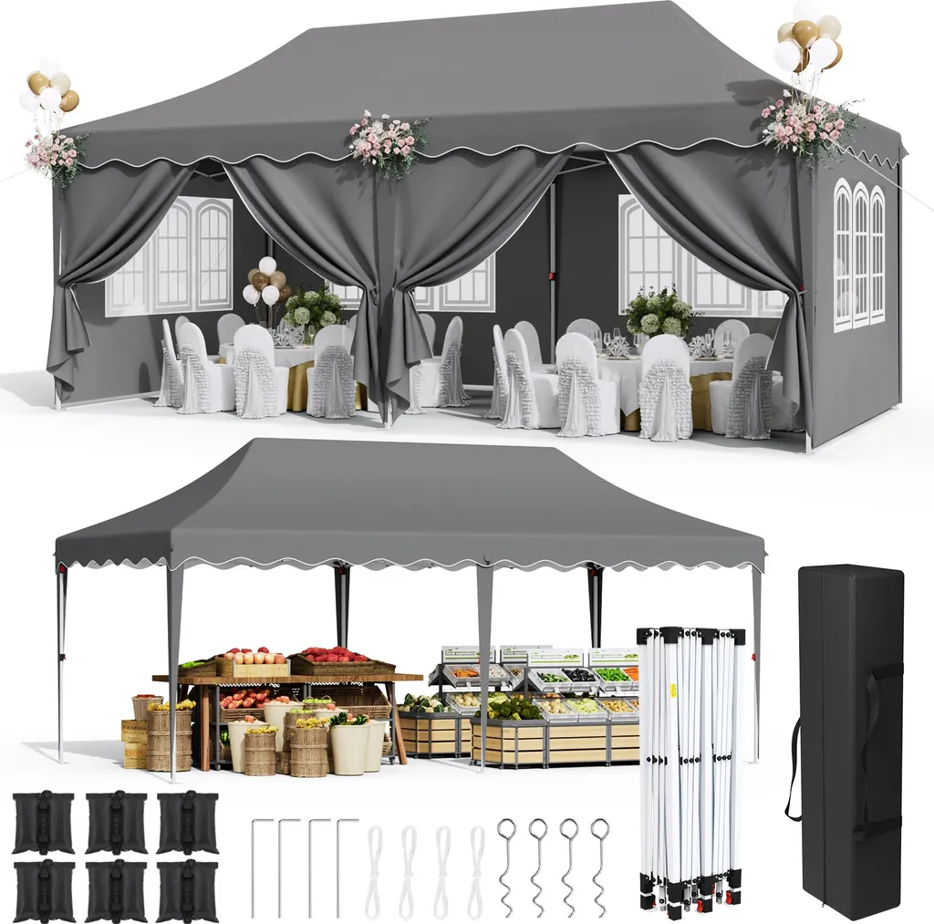 Tente de réception pop-up alu stable, protection UV et toit étanche gris