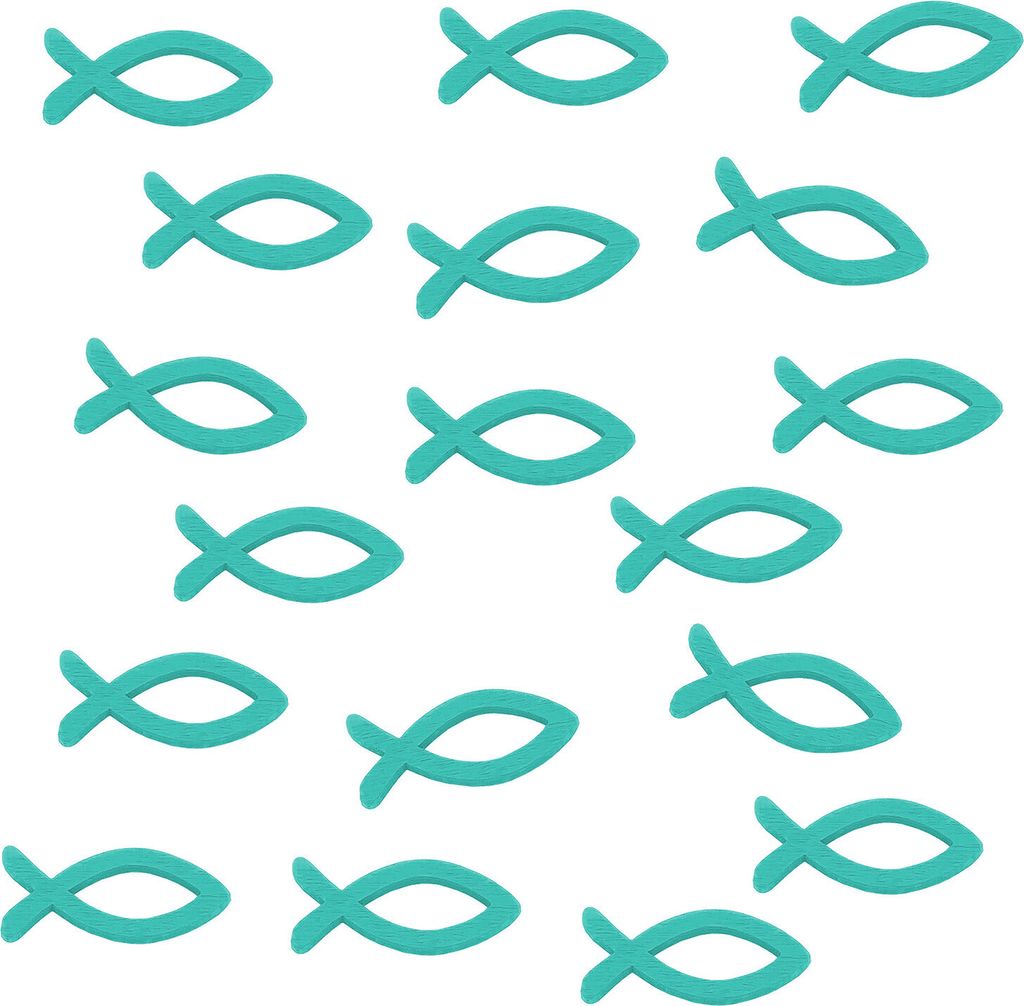 Oblique Unique 18 Holz Fische Streudeko Taufe Kommunion Konfirmation -Echtholz türkis