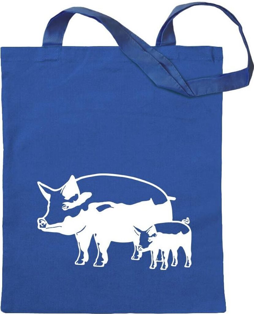 Kiwistar - Baumwolltasche - royalblau - Schwein Motiv 8 - Sau - Baby - Tragetasche Stoffbeutel Umhängetasche Langer Henkel