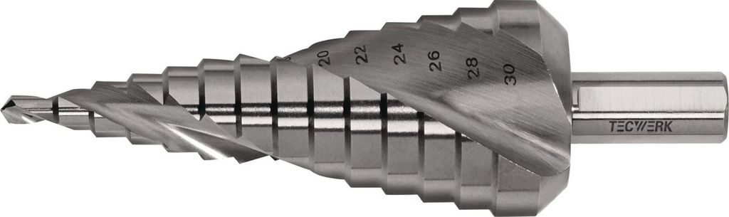 Stufenbohrer Bohrbereich 4-30 mm HSS spiralgenutet Schneidenanzahl 2 Stufenanzahl 14