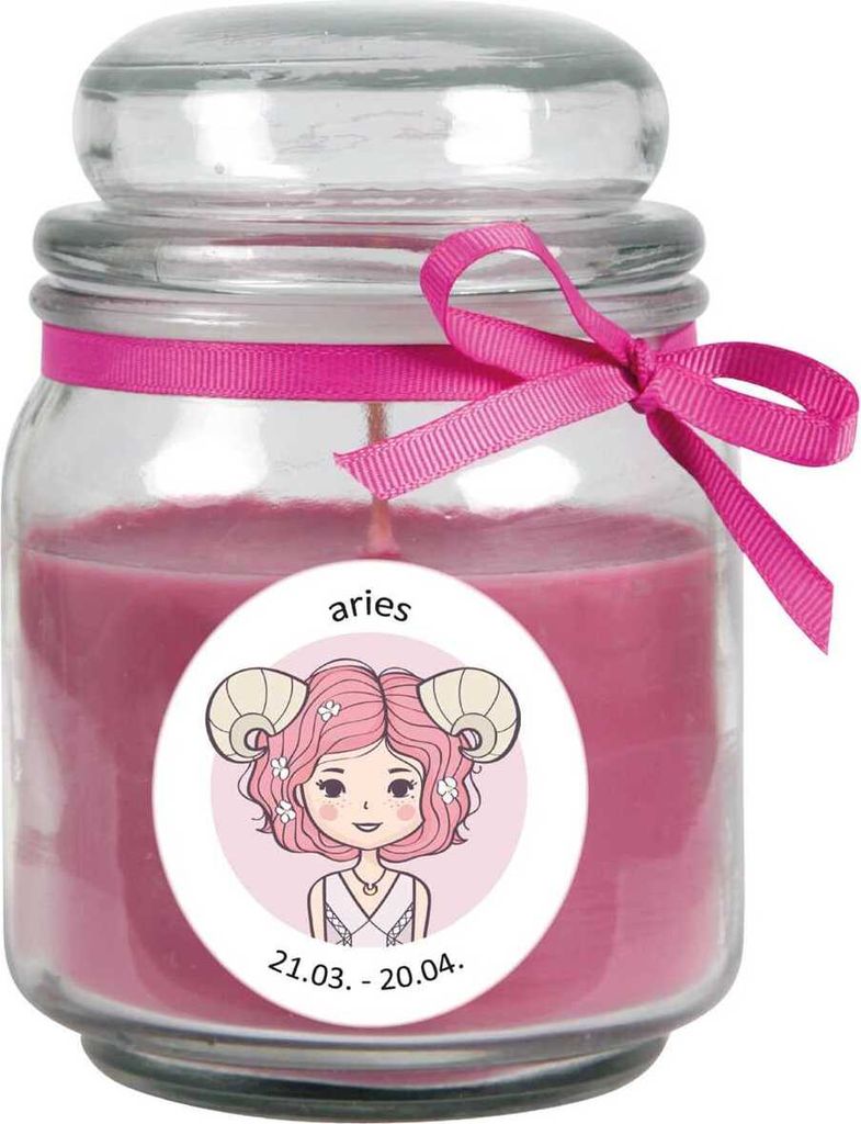 Sternzeichen Duftkerze Lavendel im Bonbonglas ( Widder ) - viele Motive zur Auswahl, 300g - Brenndauer bis zu 70 Std - Aries