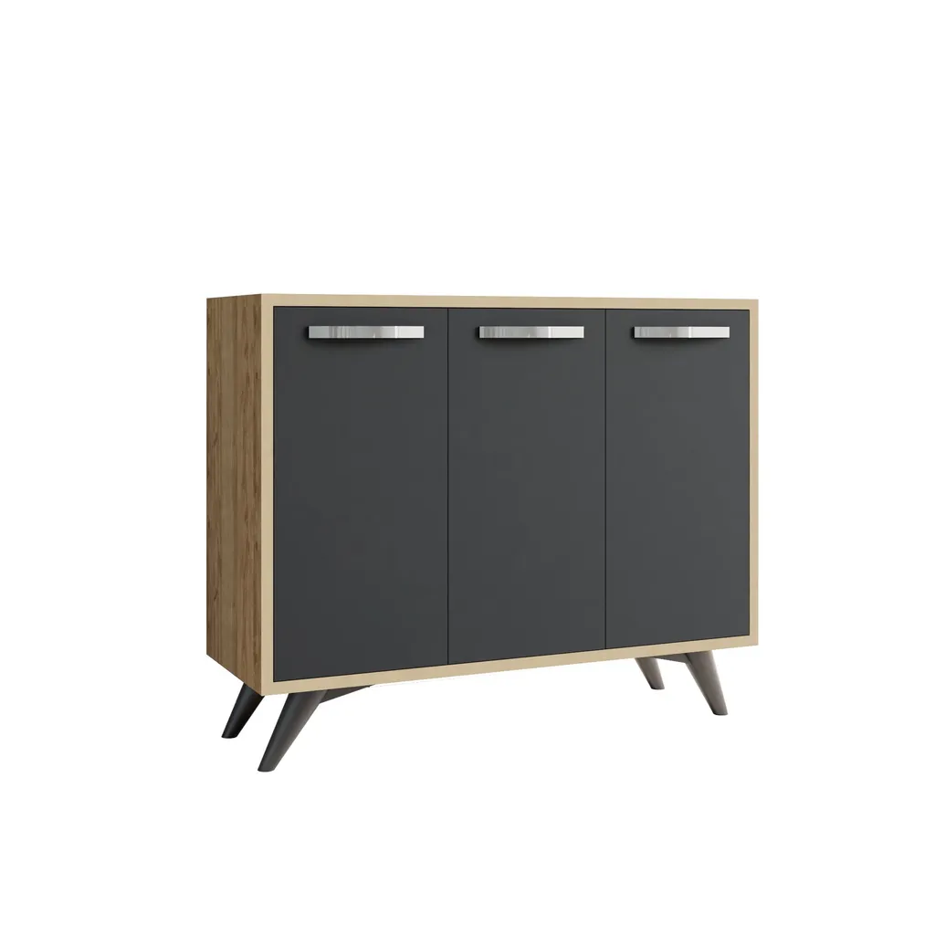 Buffet bas multifonctionnel Piffa décor Chêne et Anthracite moderne