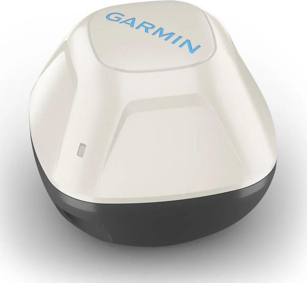 A white and gray Garmin Striker Cast device is shown against a white background.