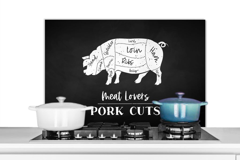 KitchenYeah Spritzschutz Küche - Küchenrückwand - Wandschutz für Herd und Spüle - Küche - Schwein - Metzger 80x55 - Alu-Dibond (Alternative...