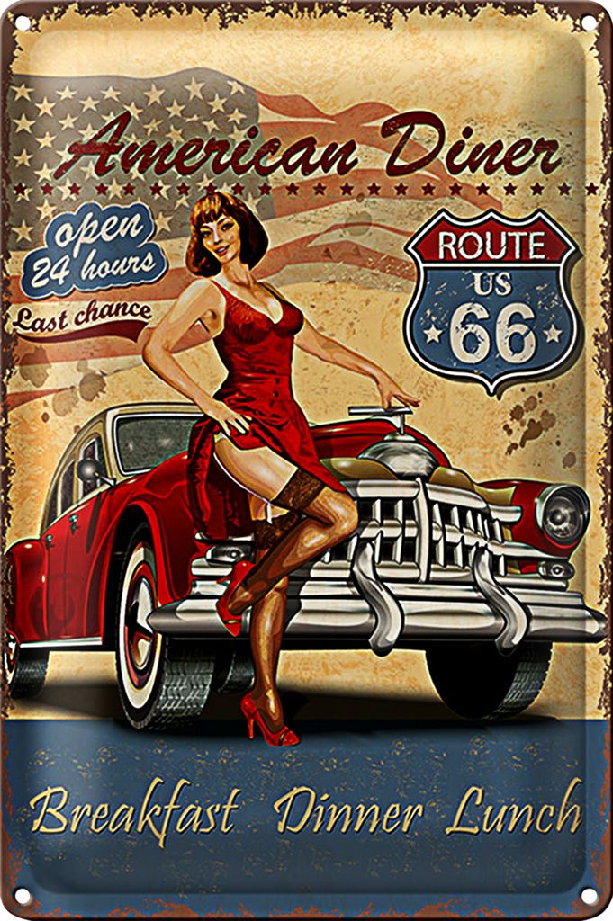 Blechschild Retro 40x30cm Pinup American Diner Breakfast