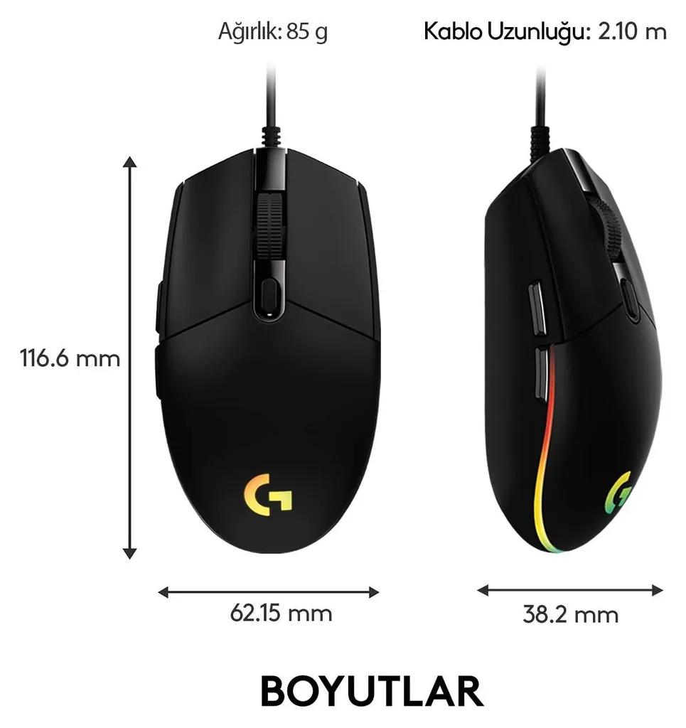 Souris de jeu rétroéclairée G102 Lightsync noire à boutons programmables - 14
