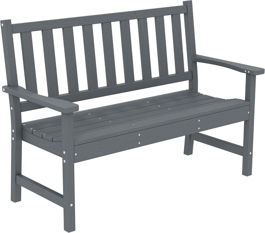 Gartenbank 2-Sitzer wetterfest Kunststoff Holzoptik 240kg 130x59x91cm Grau