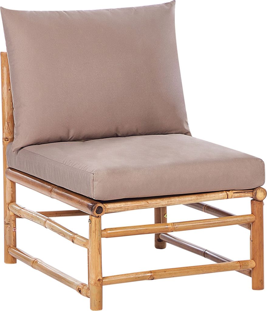 BELIANI Sessel Hellbraun und Taupe Bambusholz ohne Armlehnen mit Auflagen Kissen Boho Rustikal Modularer Gartensessel Outdoor Terrasse Ausstattung