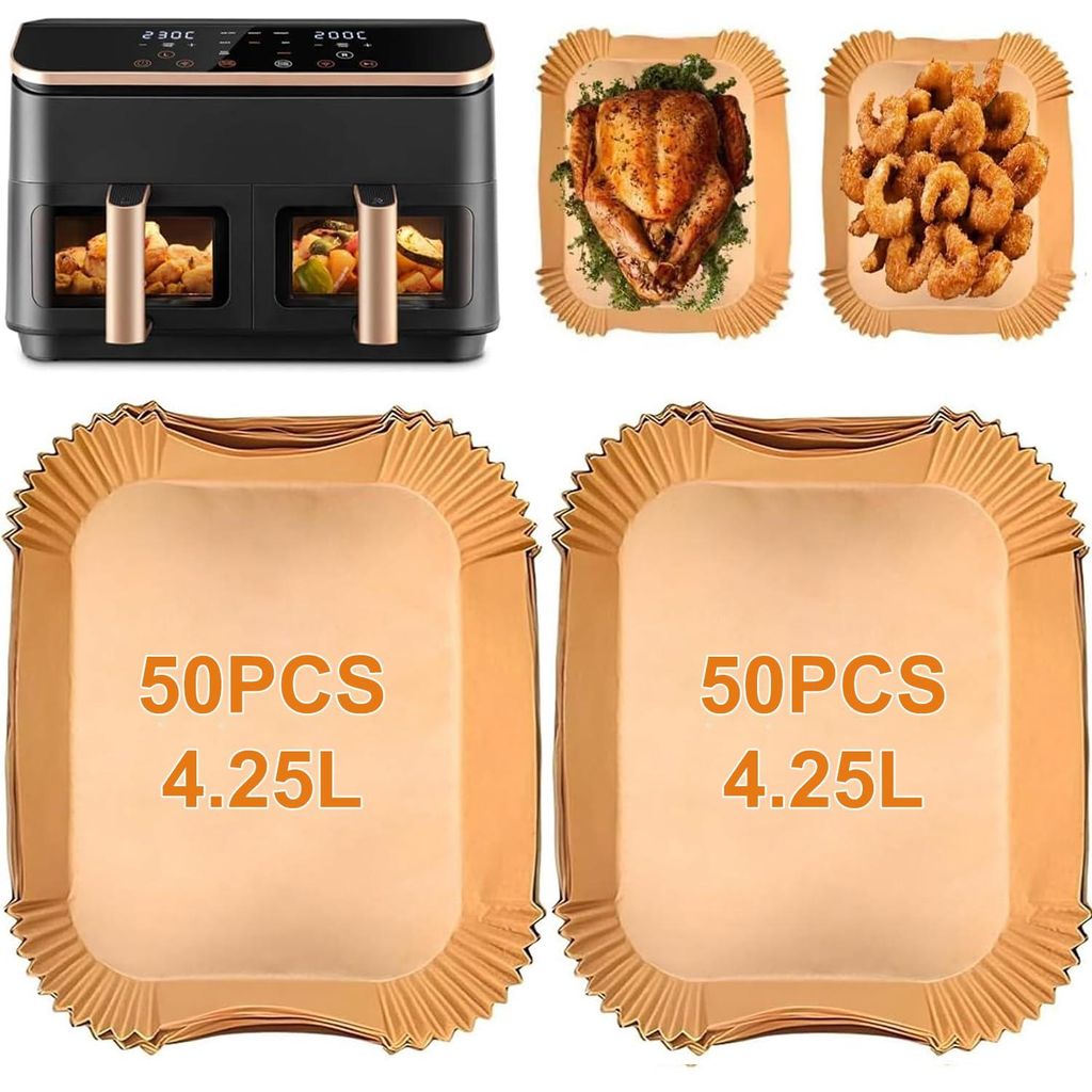 Backpapier für die COSORI 8,5-Liter-Heißluftfritteuse, 100 Stück, rechteckig. Backpapier für die COSORI CAF-R901-AEU, 2-Kammer-Heißluftfritteu...