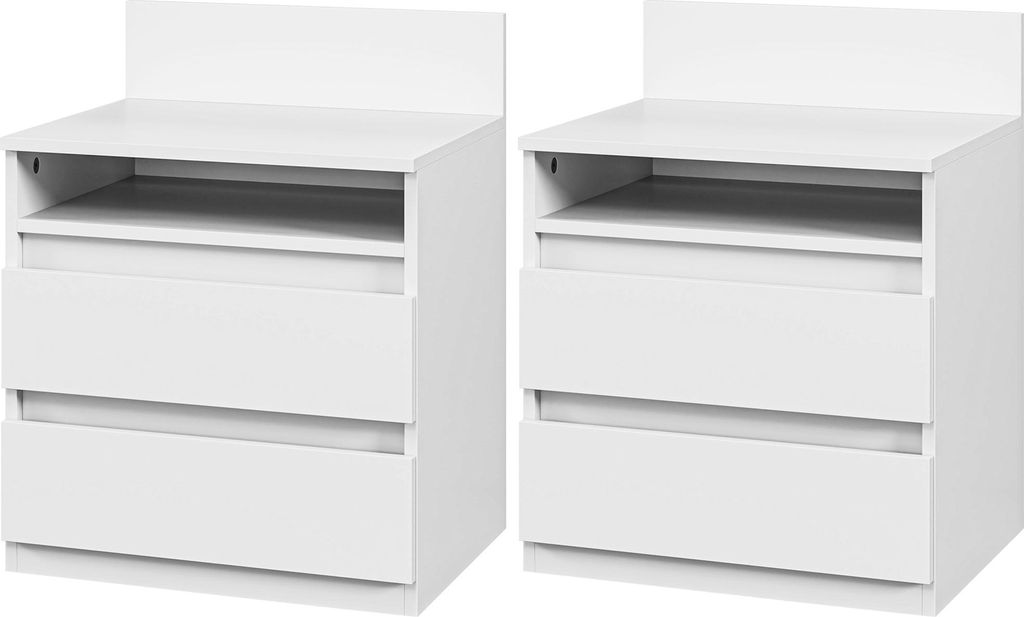 Nachttisch im 2er-Set mit Schubladen und Ablage, moderner Beistelltisch, für Schlafzimmer, Weiß