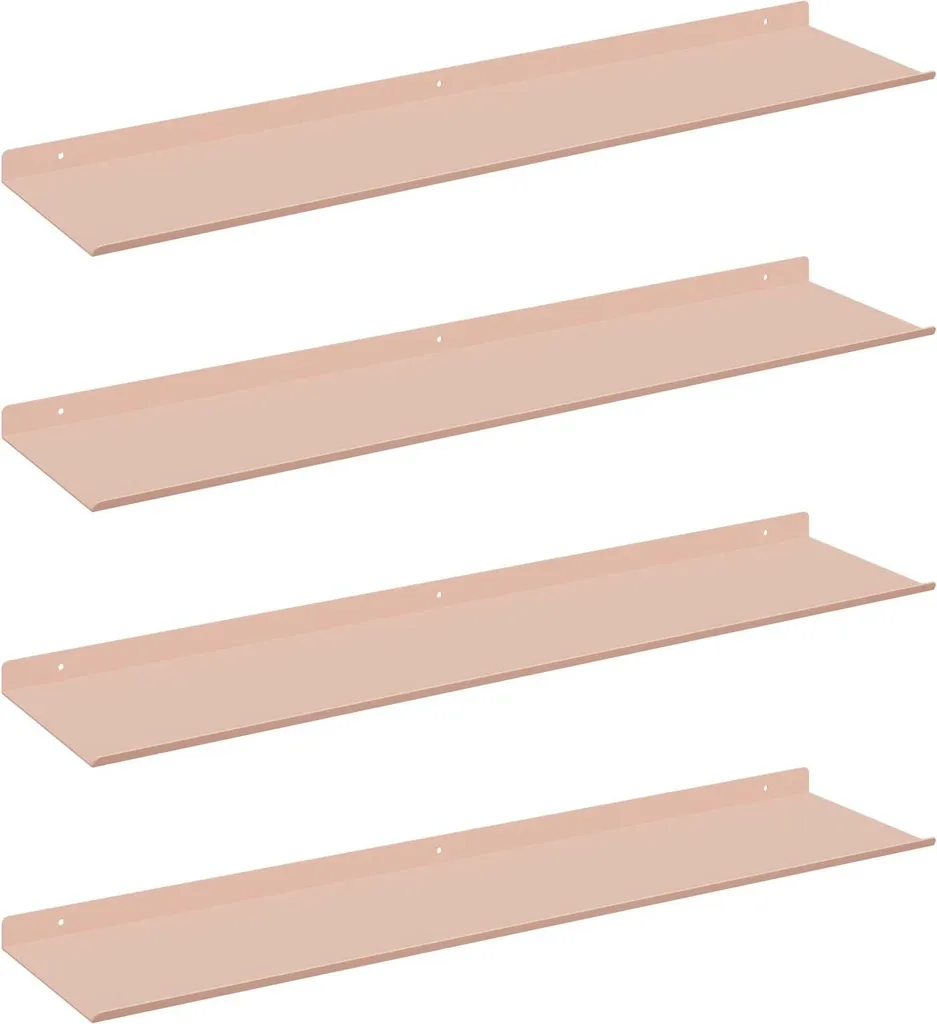 Set 4 Scaffali Parete Rosa Acciaio 80x18cm | Soluzione Stoccaggio Design