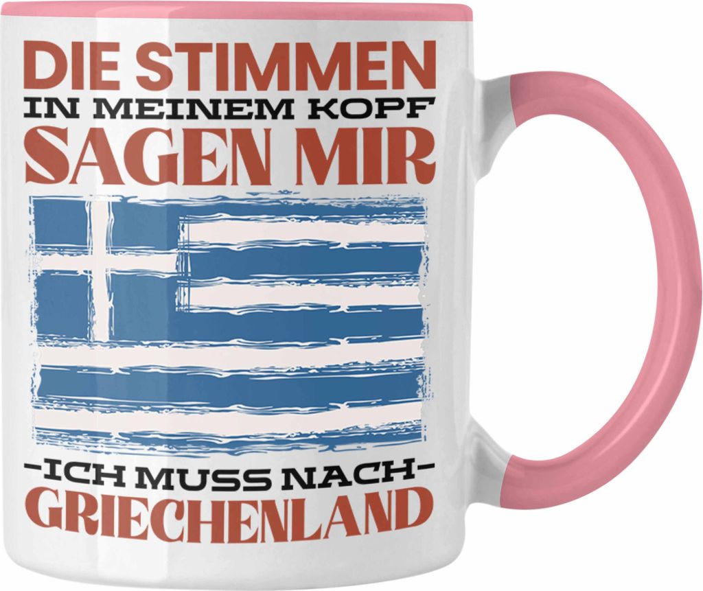Trendation - Griechenland Tasse Urlaub Heimat Geschenk Spruch Grieche Geschenkidee (Rosa)