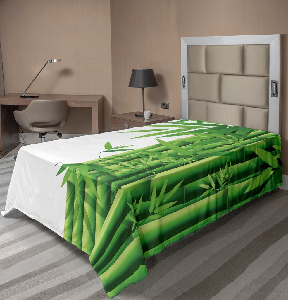 ABAKUHAUS Bambus Bettlaken, Modernes Bild Von Frischen Stamm Blättern Mit Exotischem Natur Thema Druck Der Farben, weiches bequemes oberes Bettlak...