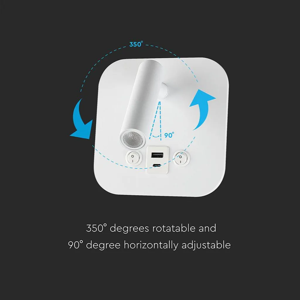 Applique LED 8W blanche orientable avec chargeur rapide USB et PD - 4