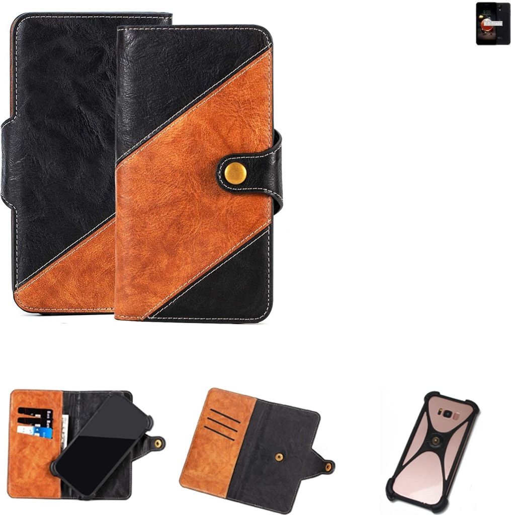 K-S-Trade Handyhülle Schutzhülle Bookstyle Case Wallet-Case kompatibel mit LG Electronics K8 (2018) Handy Cover Bumper Klapphülle schwarz hellbraun
