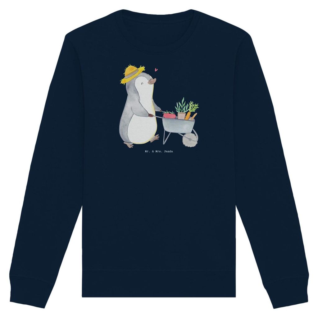 Mr. & Mrs. Panda Organic Pullover Pinguin Gartenarbeit Größe XS - French Navy - Geschenk, Urban Gardening, Sweatshirt, Pulli, Bio Baumwoll, Garte...