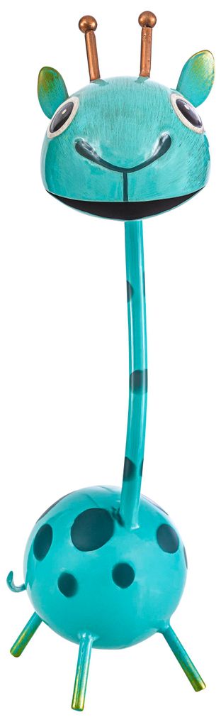 Dehner Dekofigur Giraffe, handgefertigte Gartenfigur, frostbeständig, 10.5 x 37.5 x 15 cm, Eisen, blau / kupfer