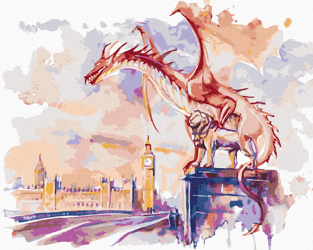 Zuty - Malen nach Zahlen - DRACHE AUF DER WESTMINSTER-BRÜCKE IN LONDON, 40x50 cm, ohne Keilrahmen