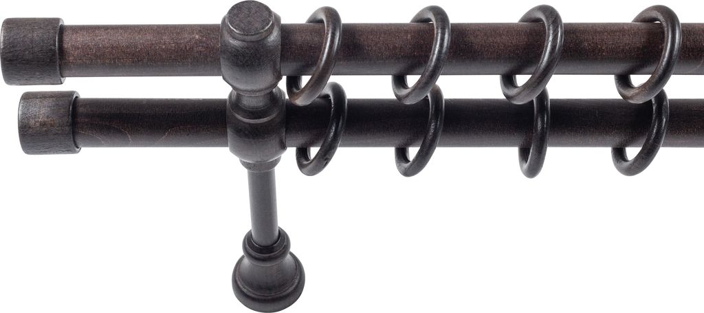 SN Deco - Stilgarnitur Gardinenstange Vorhangstange Cafiro, Holz, 28mm, 2-Lauf, Komplettset mit Ringen, Farbe Wenge 140cm