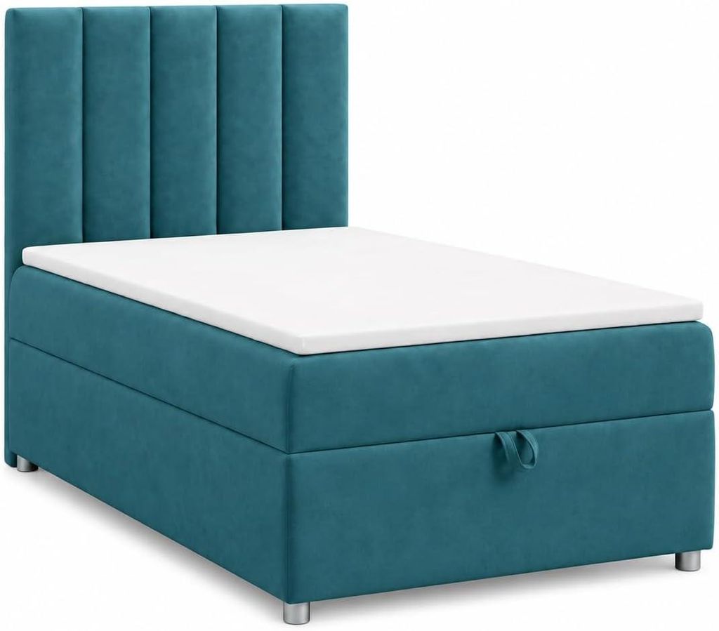 Best for Home Boxspringbett mit Bettkasten Trinity K10-SINGLE 90x200 Bonellfederkern inkl. Topper - Turkis