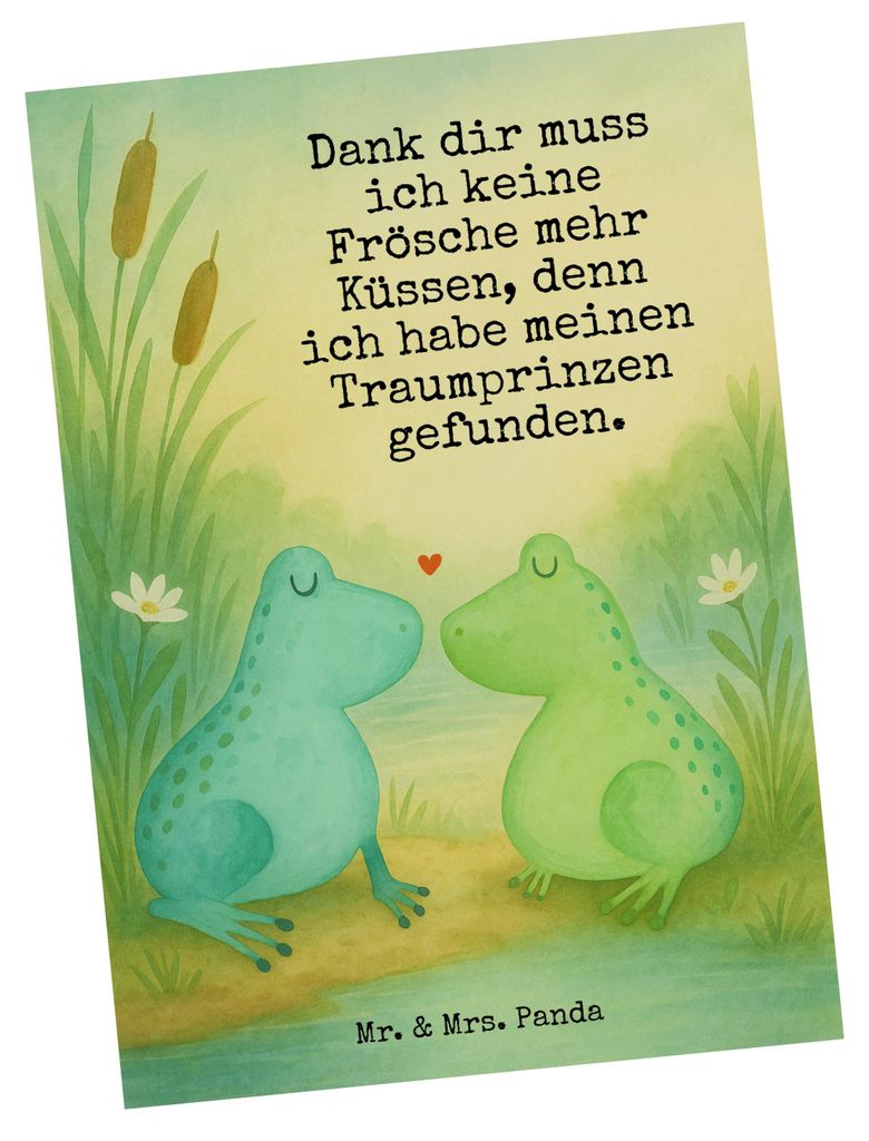 Mr. & Mrs. Panda Postkarte Frosch Liebe Design - Weiß - Geschenk, Frösche, Postkarten, bildkarte, Pärchen, Fotokarte, Hochzeitstag, Verliebt, An...