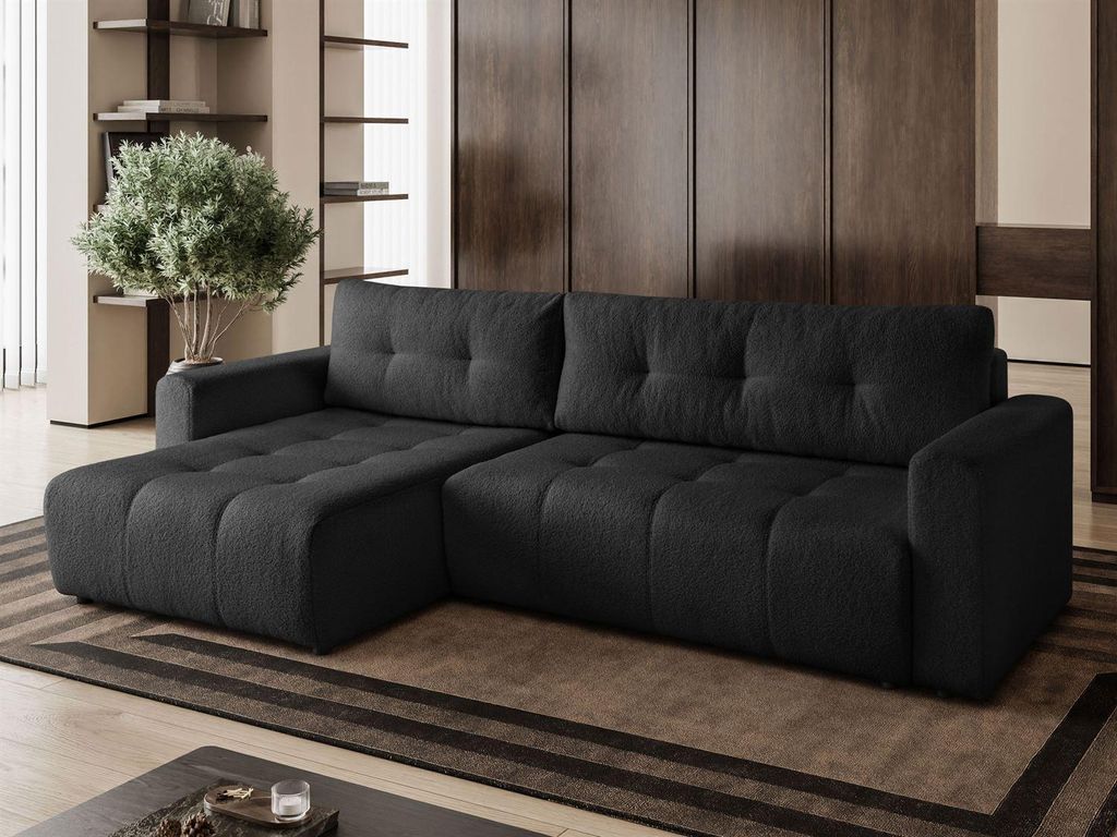 FurMeb24 ECKSOFA VIGO L-form 261 x 143 cm - SCHWARZ- mit Schlaffunktion und Bettkasten
