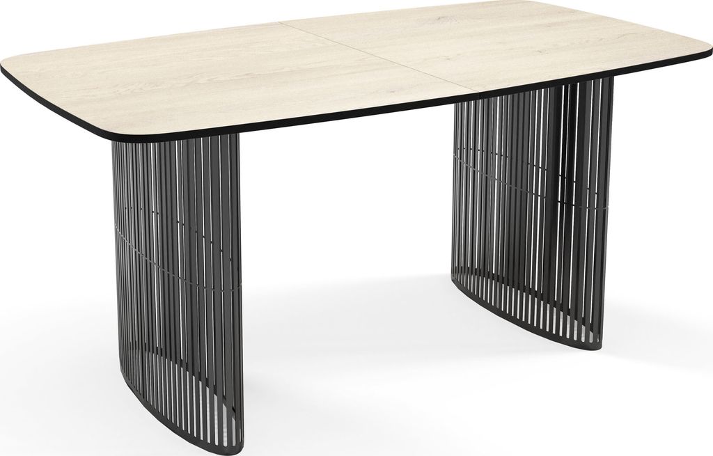 Esstisch Rechteckig Ausziehbar mit Lamellen im Loft-Stil – 160 bis 240 cm – Schwarzen Metallbeinen, Industrieller Tisch mit Abgerundeten Ecken ...