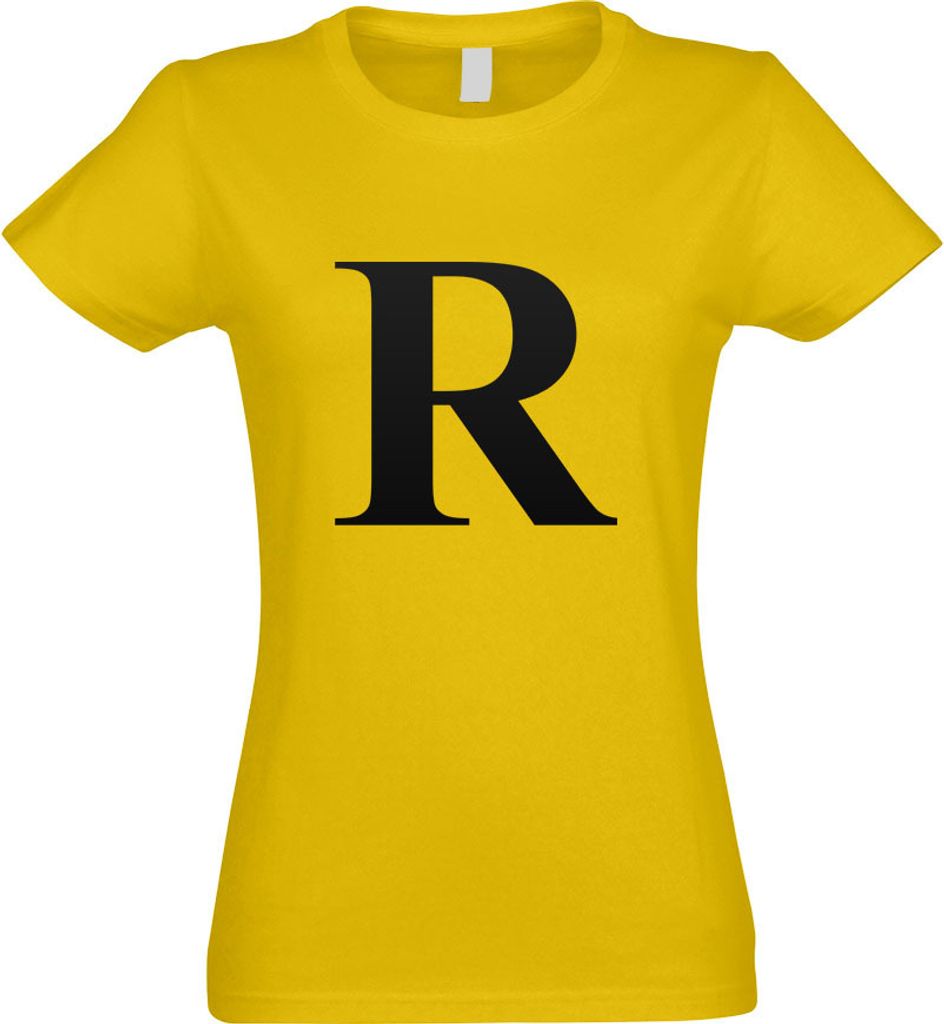 Kiwistar - T-Shirt tailliert - Damen - gelb - Buchstabe R - Alphabet - mit Motiv Bedruckt - Funshirt Design - Sport - Freizeit - Damen - XL