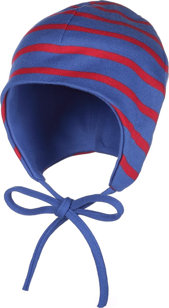 modAS Baby Mütze aus Baumwolle - Kopfbedeckung Mädchen Jungen mit Bindeband und Ohrenschutz in Royal-Rot 39 cm – ca. 3-4 Monate
