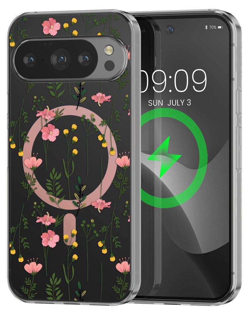 kwmobile kristallklares Hardcase kompatibel mit Google Pixel 10 Pro XL Hülle - kompatibel mit MagSafe - Acryl-Hülle mit TPU Case - Zarte Wildblumen