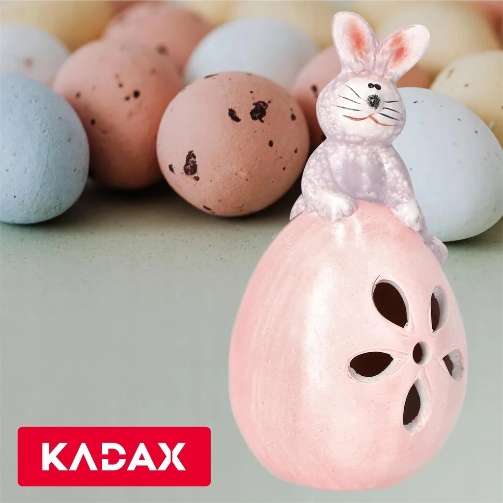 Décorer Table de Pâques avec ce Lapin en Céramique Rose Assis sur Œuf - 3