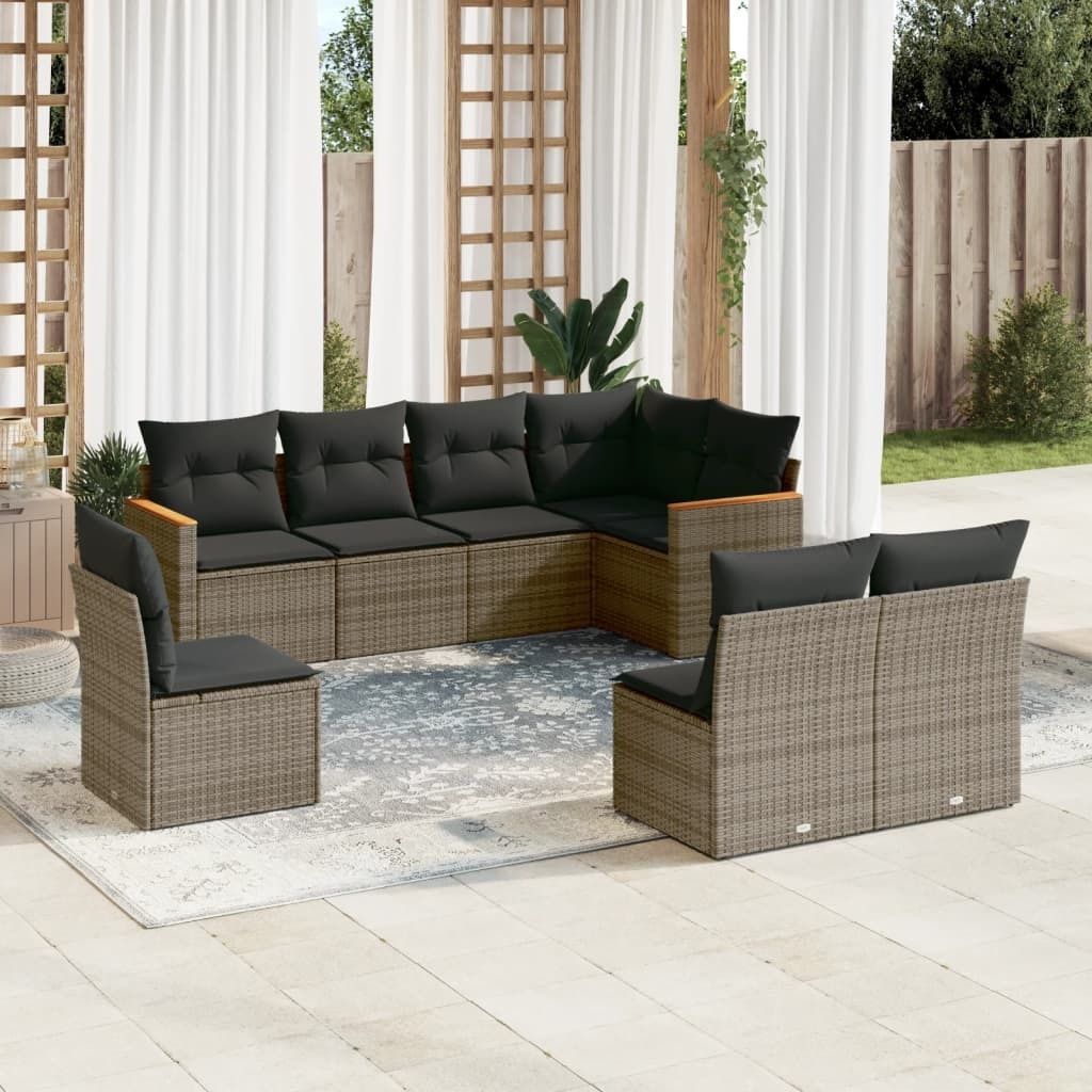 8-tlg. Garten-Sofagarnitur mit Kissen Grau Poly Rattan 3258448