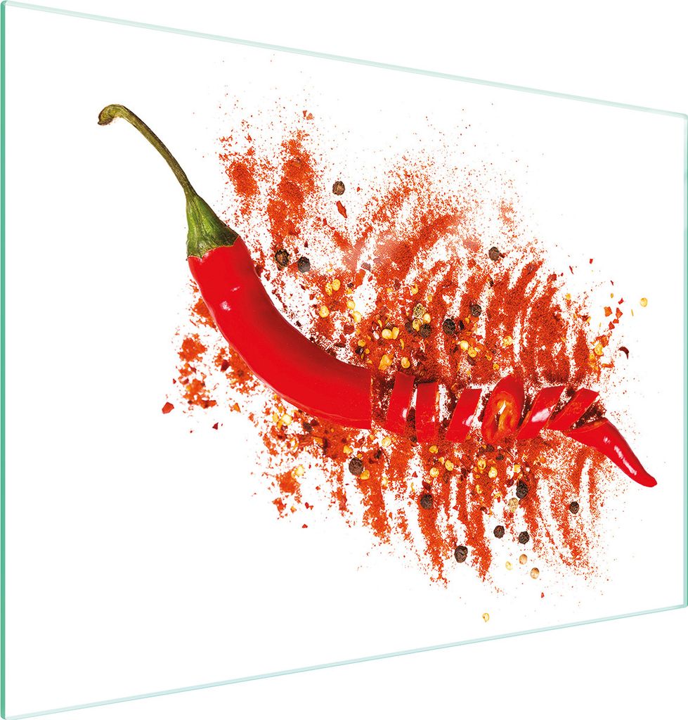Schneidebrett Herdabdeckplatte Multiglasschneidplatte 30x22 cm Chili Gewürze