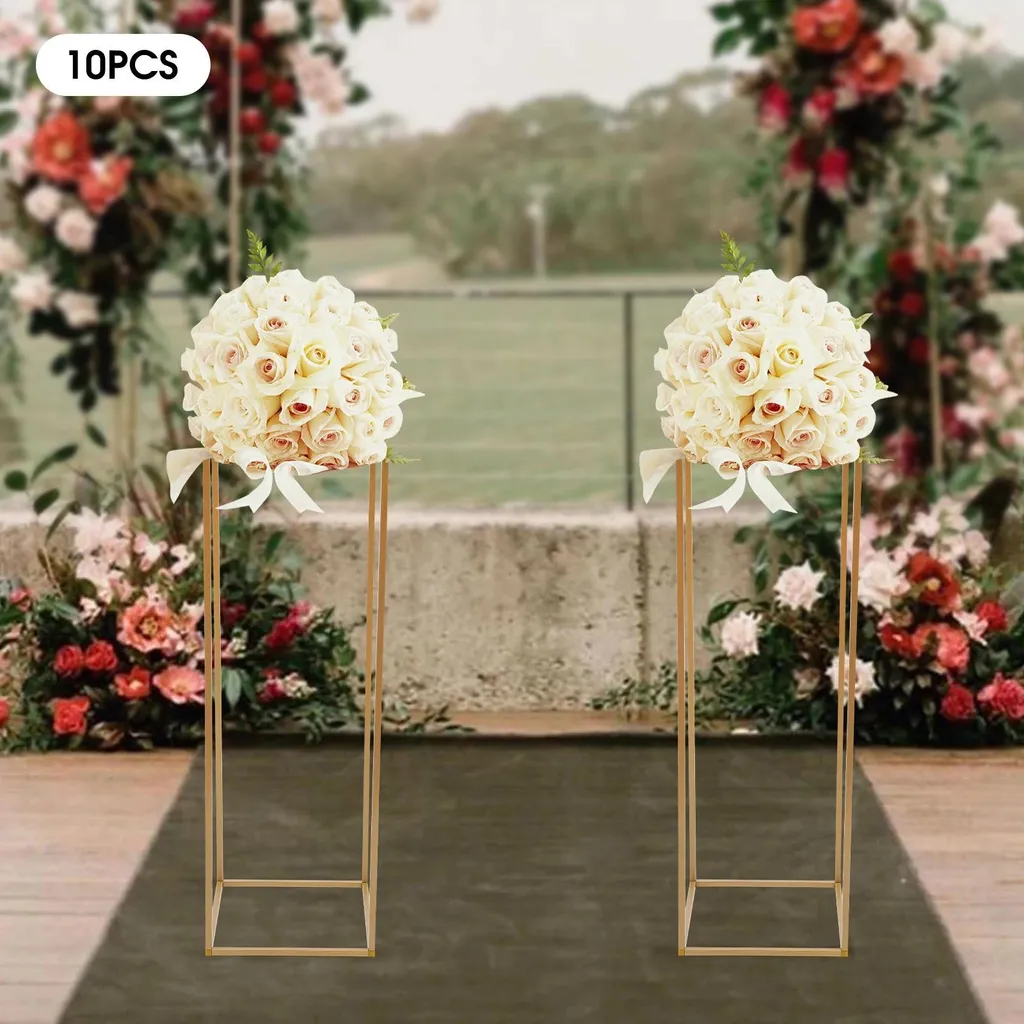 Décoration de Table Mariage : Support de Vase Géométrique Or 80cm x10 - 5