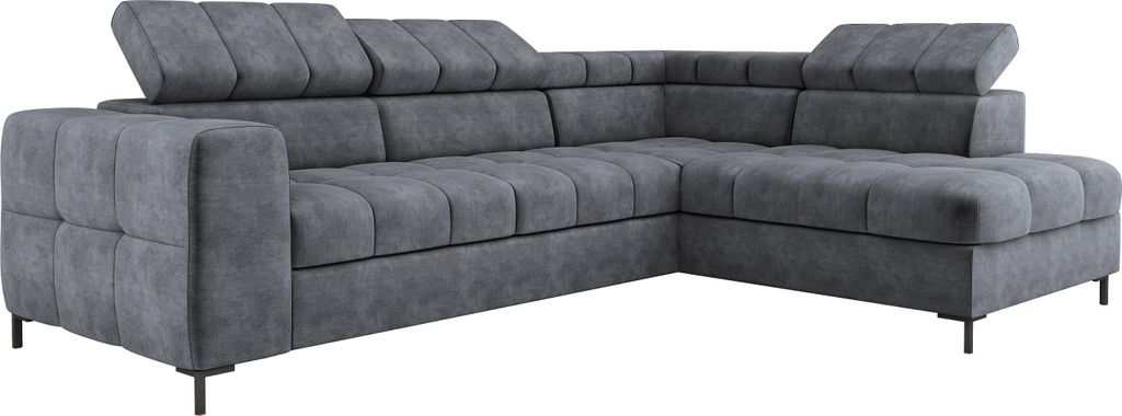 Ecksofa PABLO 279x201 cm Mit Bettkasten, Schlaffunktion, Verstellbaren Kopfstützen Und Metallfüßen, Bezogen Mit Pflegeleichtem CLOUD-Stoff, Well...