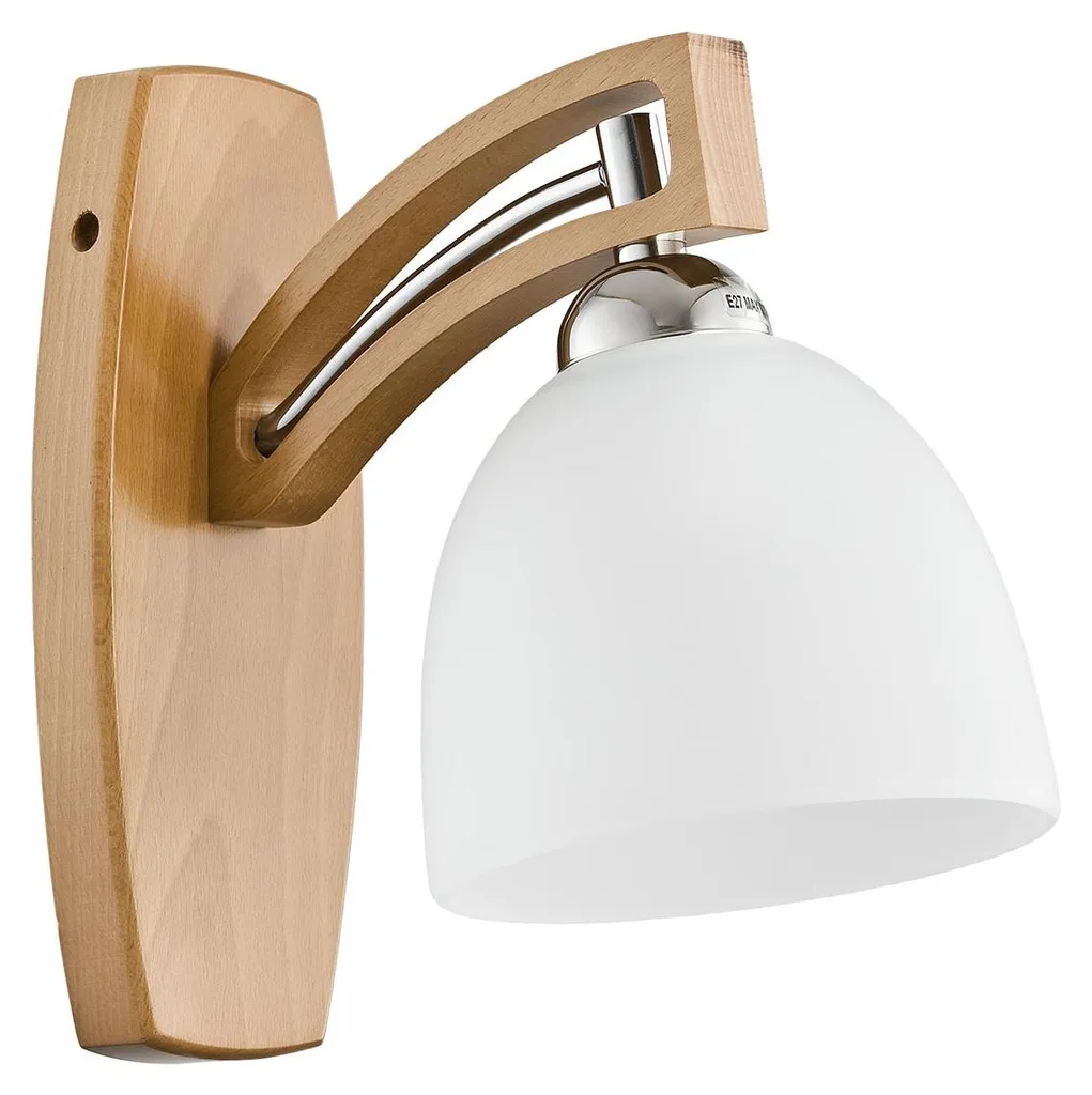 Applique en bois clair et abat-jour verre MAGNAT 22x24cm culot E27