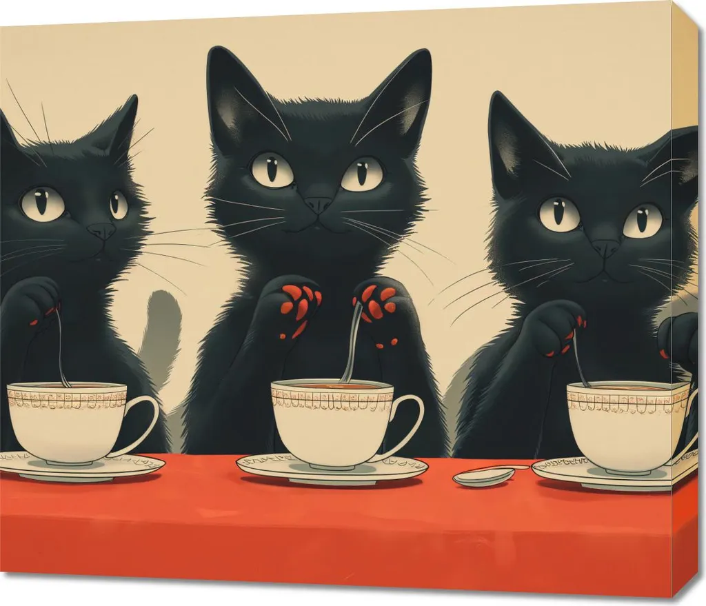 Décorez vos murs avec l'Image 70x60 cm Café aux chats noirs Vintage