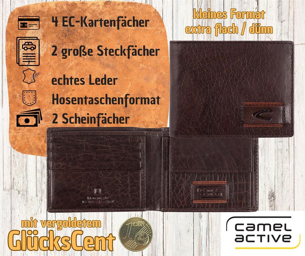 kleine flache camel active Herren Geldbörse Leder Produktbild 