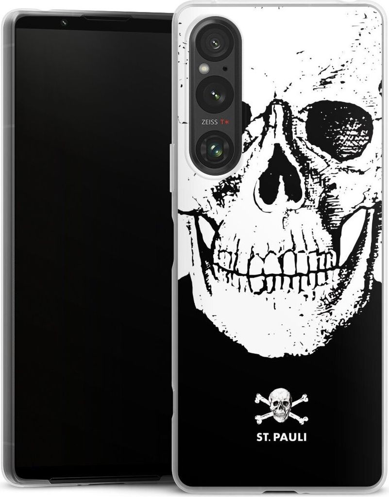 DeinDesign Slim Hülle für Sony Xperia 1 V Silikon Case Ultra Dünn Handyhülle FC St. Pauli Offizielles Lizenzprodukt Totenkopf
