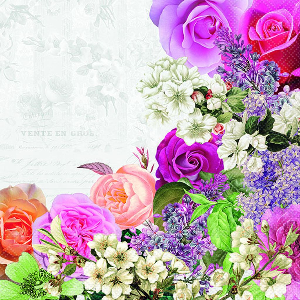 Servietten Lunch 33x33cm 3-Lagig 20 Servietten Rosen mehrfarbig Napkin 33 ed flower border