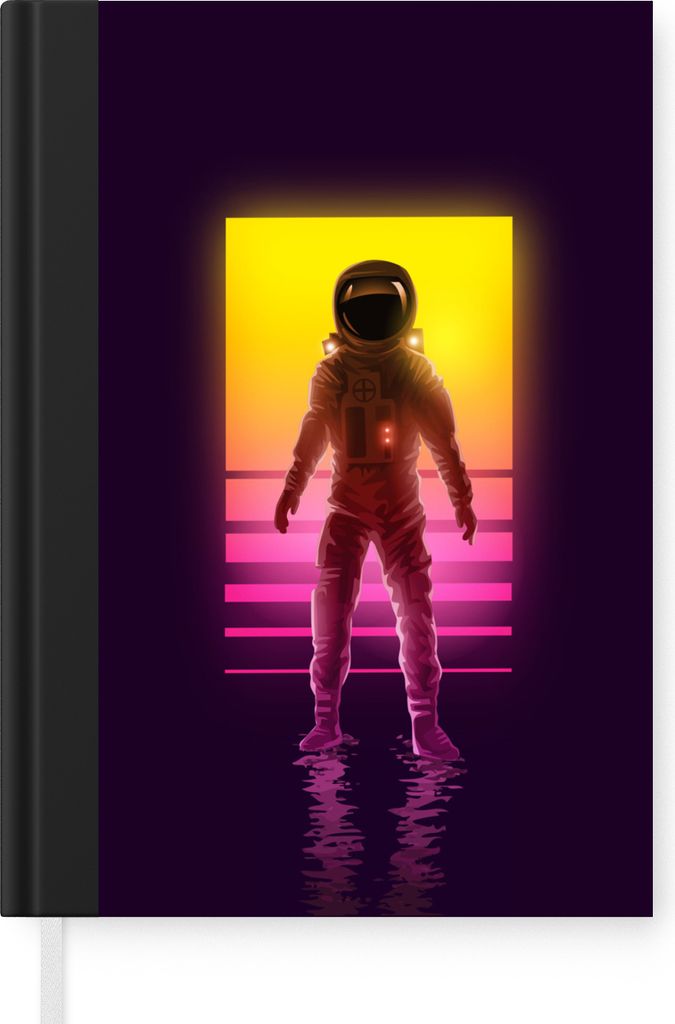 MuchoWow Notizbuch Tagebuch Haushaltsbuch Notebook A5 Astronaut - Neon - Retro - Notizblock - Notizheft - Notebook - Schreibblock - Papier