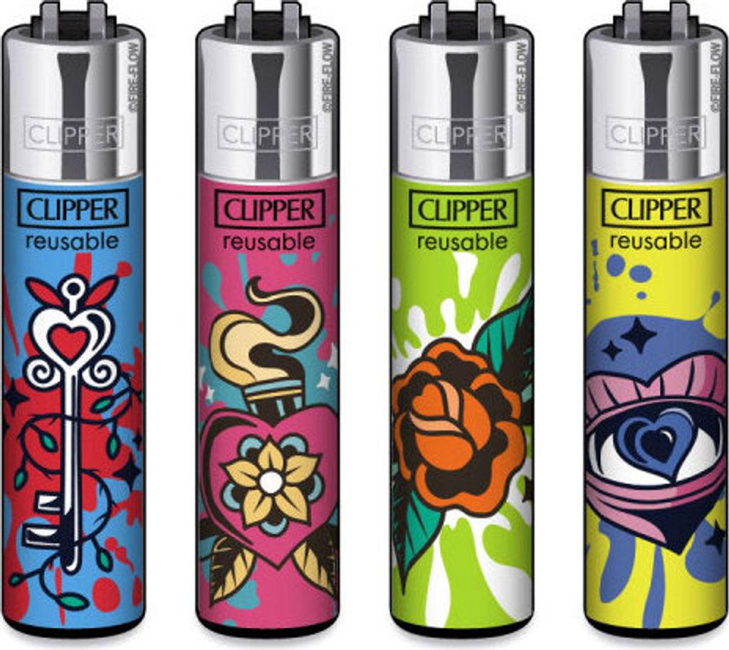 Clipper Reibrad Feuerzeuge Simple Tatts, 4 Stück