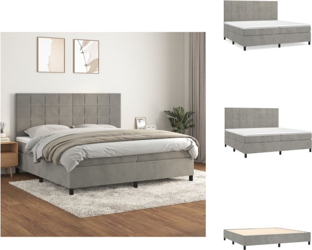 vidaXL Boxspringbett mit Matratze Hellgrau 200x200 cm Samt - Betten & Bettgestelle